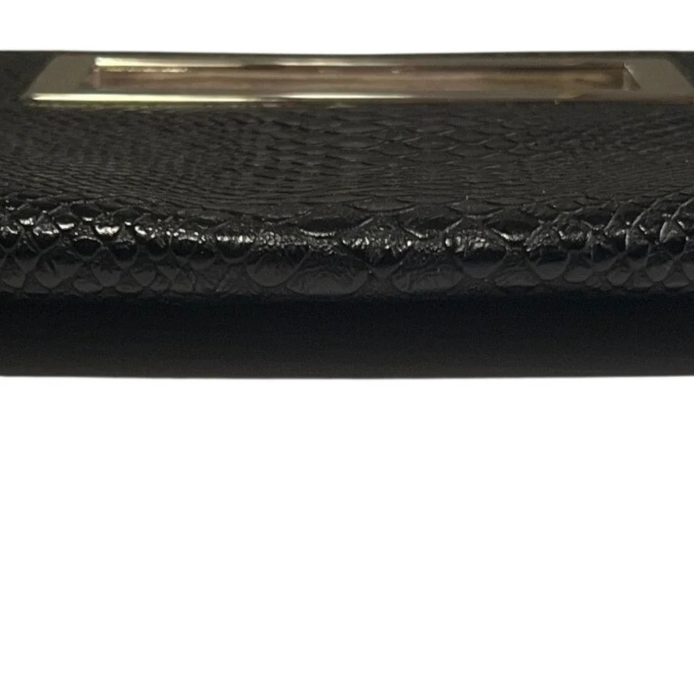 Express Black Faux Leather Snakeskin Clutch‎ Handbag Silver Handle Magnetic Y2K